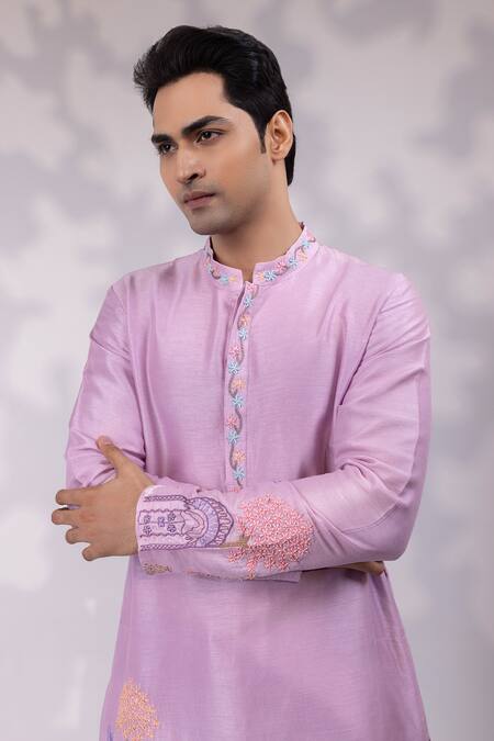Buy Yoseba Purple Silk, Bemberg, Cotton Embroidery Lavya Floral And Motif Kurta Set Buy_Yoseba_Purple Silk, Bemberg, Cotton Embroidery Lavya Floral And Motif Kurta Set