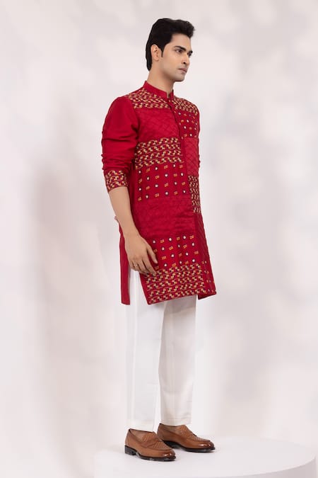 Buy Yoseba Red Chanderi, Cotton Embroidery, Sequins Rang Zarq Mirz Quilted Kurta Set Online at Aza Fashions Buy_Yoseba_Red Chanderi, Cotton Embroidery, Sequins Rang Zarq Mirz Quilted Kurta Set _Online_at_Aza_Fashions