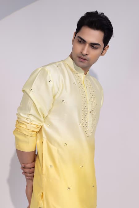 Buy Yoseba Cream Chanderi, Cotton Mirrors, Embroidery Peeli Raag Work And Thread Kurta Set Online at Aza Fashions Buy_Yoseba_Cream Chanderi, Cotton Mirrors, Embroidery Peeli Raag Work And Thread Kurta Set _Online_at_Aza_Fashions
