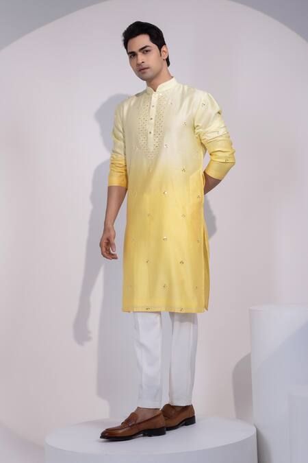 Yoseba Cream Chanderi, Cotton Mirrors, Embroidery Peeli Raag Work And Thread Kurta Set at Aza Fashions Yoseba_Cream Chanderi, Cotton Mirrors, Embroidery Peeli Raag Work And Thread Kurta Set _at_Aza_Fashions