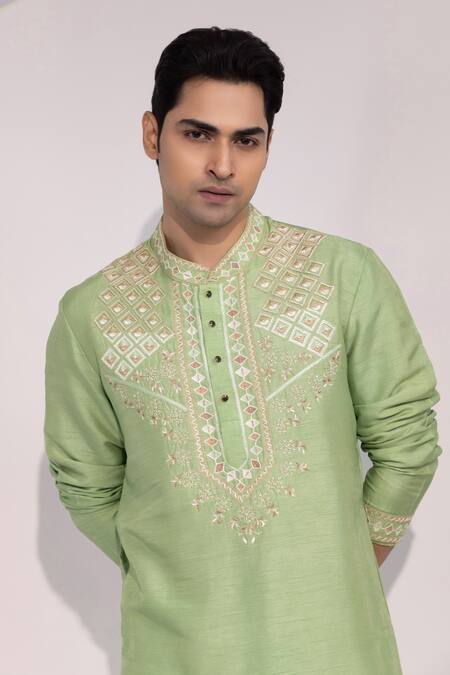 Buy Yoseba Green Silk, Cotton Embroidery Mehfil Mint Kurta And Pyjama Set Online at Aza Fashions Buy_Yoseba_Green Silk, Cotton Embroidery Mehfil Mint Kurta And Pyjama Set _Online_at_Aza_Fashions