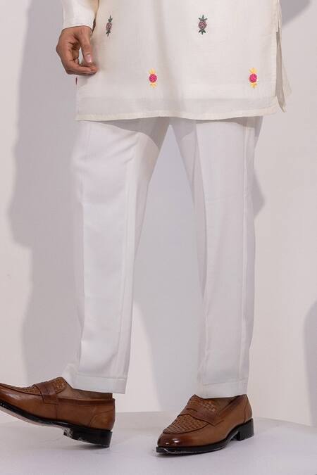 Yoseba Ivory Silk, Cotton Embroidery Rose Kurta Set Online at Aza Fashions Yoseba_Ivory Silk, Cotton Embroidery Rose Kurta Set _Online_at_Aza_Fashions