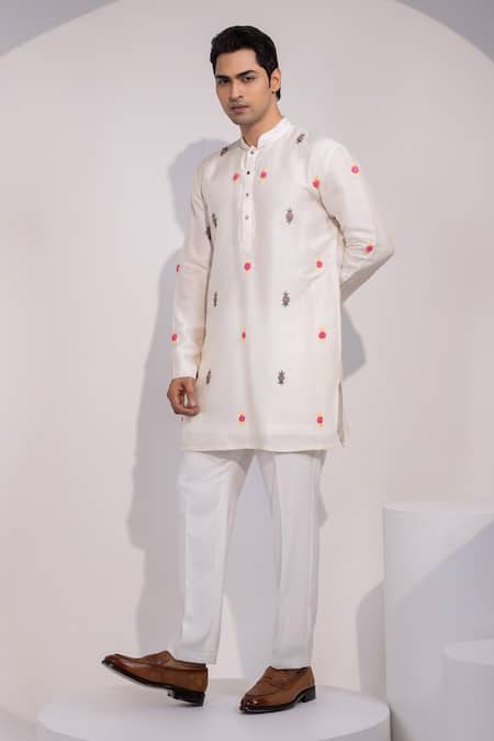 Buy Yoseba Ivory Silk, Cotton Embroidery Rose Kurta Set Online at Aza Fashions Buy_Yoseba_Ivory Silk, Cotton Embroidery Rose Kurta Set _Online_at_Aza_Fashions