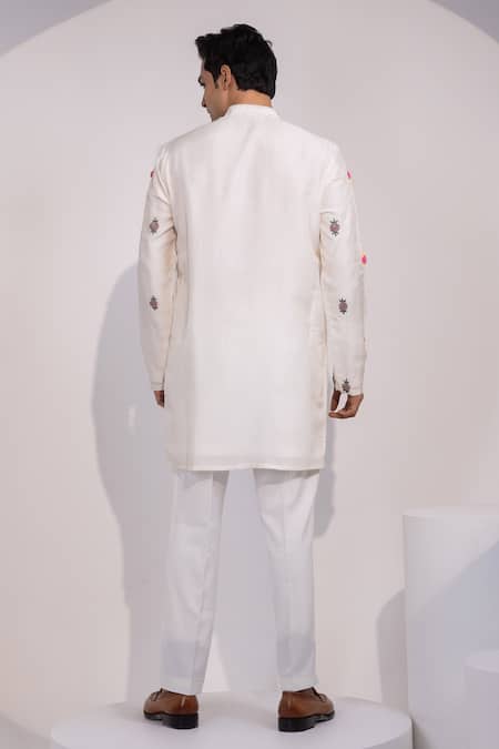 Shop Yoseba Ivory Silk, Cotton Embroidery Rose Kurta Set at Aza Fashions Shop_Yoseba_Ivory Silk, Cotton Embroidery Rose Kurta Set _at_Aza_Fashions