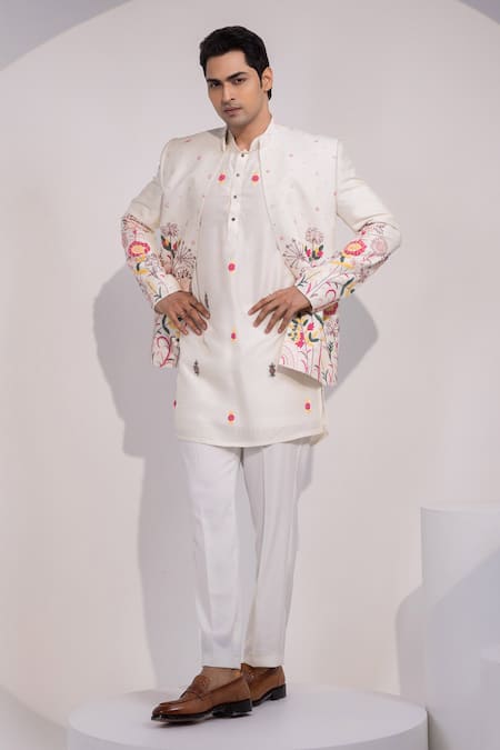 Yoseba Ivory Silk Embroidery Floral And Leaf Jacket Online at Aza Fashions Yoseba_Ivory Silk Embroidery Floral And Leaf Jacket _Online_at_Aza_Fashions