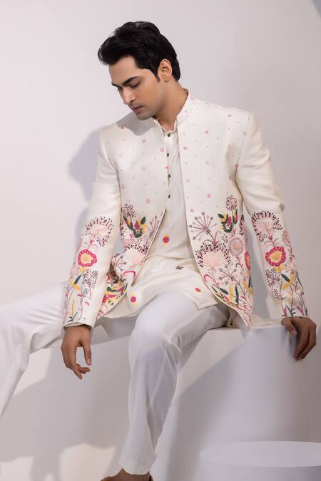Buy Yoseba Ivory Silk Embroidery Floral And Leaf Jacket Online at Aza Fashions Buy_Yoseba_Ivory Silk Embroidery Floral And Leaf Jacket _Online_at_Aza_Fashions