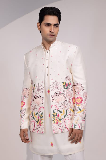 Yoseba Ivory Gulzar Gulzar Floral & Leaf Embroidered Jacket 