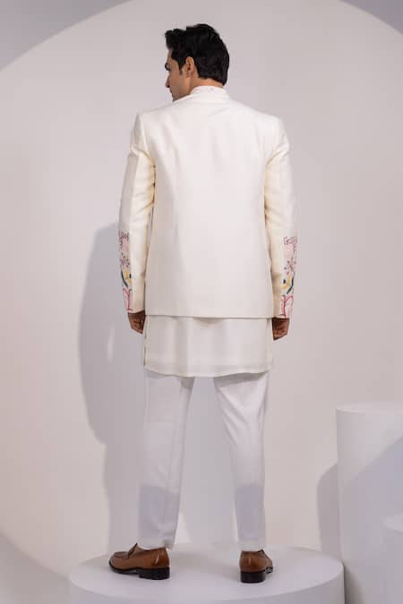 Shop Yoseba Ivory Silk, Cotton Embroidery Floral Jacket Kurta Set at Aza Fashions Shop_Yoseba_Ivory Silk, Cotton Embroidery Floral Jacket Kurta Set _at_Aza_Fashions