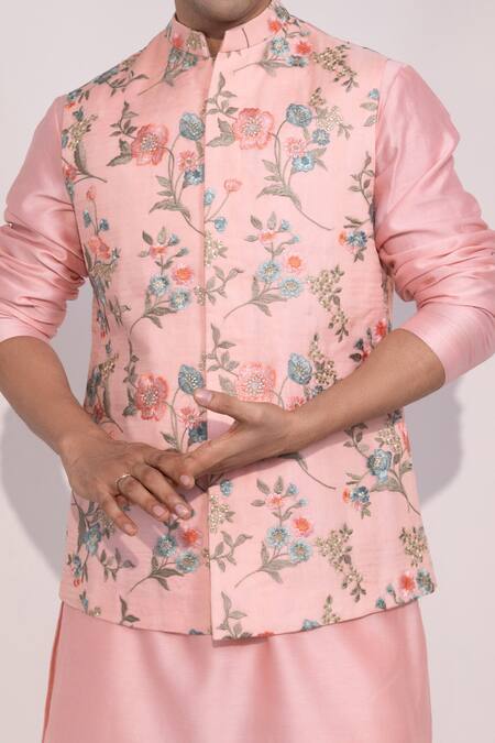 Buy Yoseba Pink Silk Embroidery Nehru Jacket Buy_Yoseba_Pink Silk Embroidery Nehru Jacket