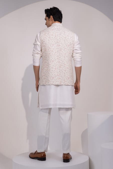 Yoseba Cream Pink Floral Floral Motif Nehru Jacket 