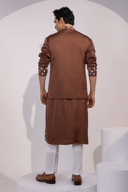 Yoseba Brown Geometric Geometric Embroidered Nehru Jacket 