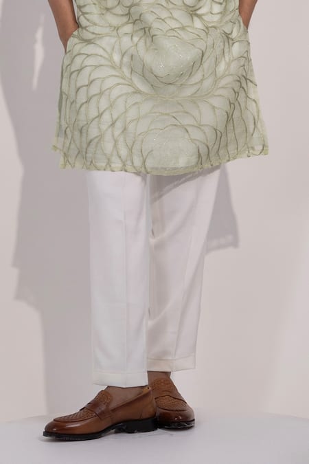 Yoseba_Mint Organza, Cotton Embroidery Jaalika Kurta And Pyjama Set _Online_at_Aza_Fashions