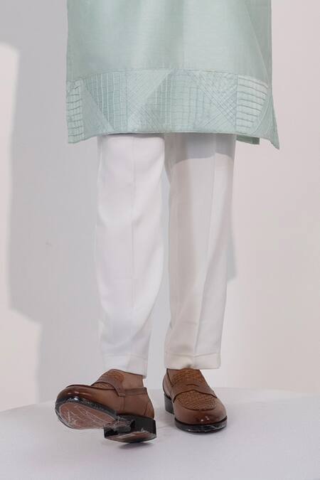 Buy_Yoseba_Mint Chanderi Silk, Cotton Embroidery Pista Noor Kurta And Pyjama Set _Online_at_Aza_Fashions