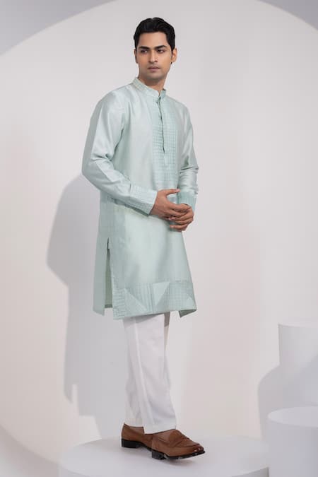 Buy_Yoseba_Mint Chanderi Silk, Cotton Embroidery Pista Noor Kurta And Pyjama Set 