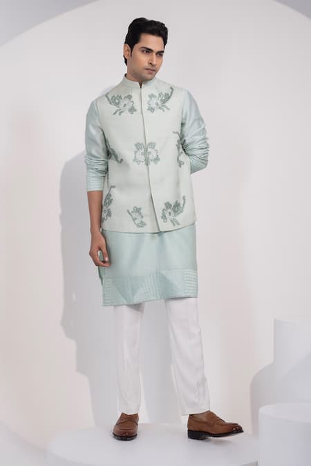 Yoseba Pista Noor Gulzar Noor Gulzar Organza Embroidered Nehru Jacket Set 