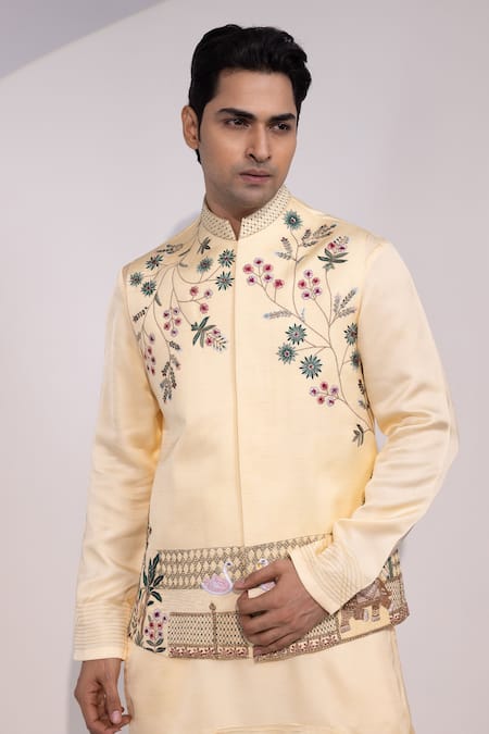 Yoseba Rangrez Saaz Floral & Avian Embroidered Nehru Jacket 