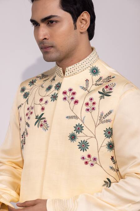 Buy Yoseba Yellow Linen, Satin Embroidery Rangrez Saaz Floral And Avian Nehru Jacket Online at Aza Fashions Buy_Yoseba_Yellow Linen, Satin Embroidery Rangrez Saaz Floral And Avian Nehru Jacket _Online_at_Aza_Fashions