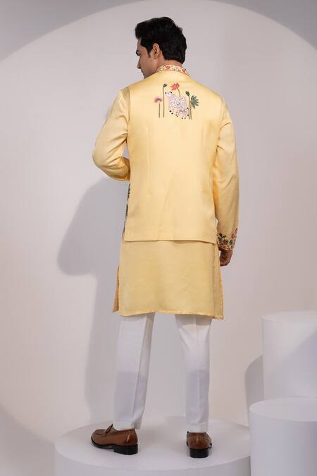 Yoseba Amaltas Baagh Thread Embroidered Nehru Jacket 