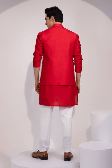 Yoseba Meher Laal Chanderi Embroidered Nehru Jacket Set 