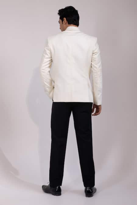 Yoseba White Textured Textured Blazer & Trouser Set 