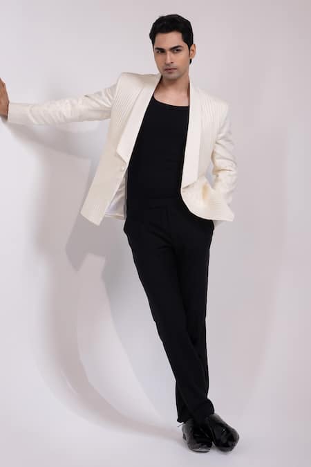 Buy_Yoseba_Off White Embroidery Blazer And Trouser Set _Online_at_Aza_Fashions