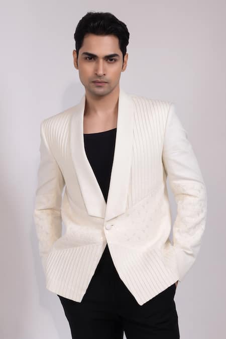 Shop_Yoseba_Off White Embroidery Blazer And Trouser Set _Online_at_Aza_Fashions