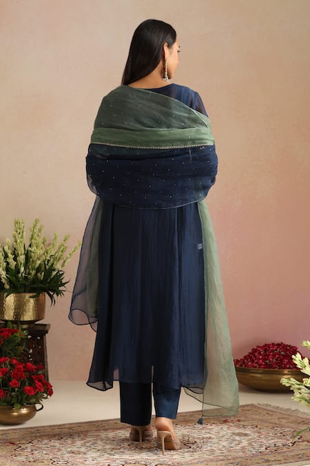 Trendy Tokari Hand Embroidered Chanderi Kurta Pant Set 