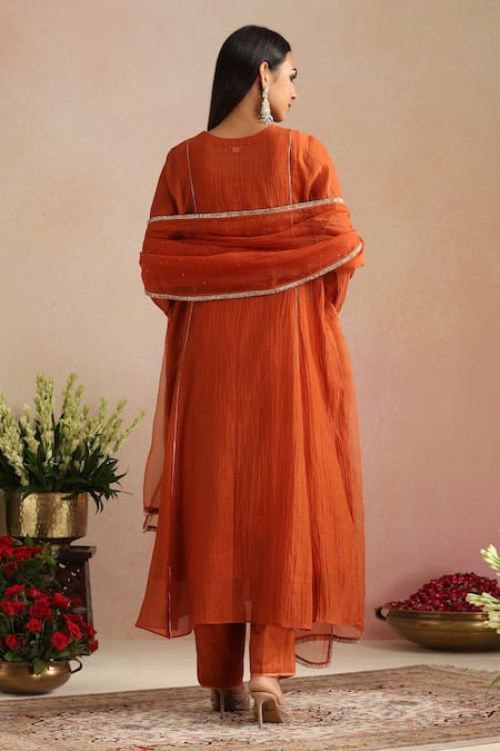 Trendy Tokari Burnt Orange Silk Chanderi Kurta Set 