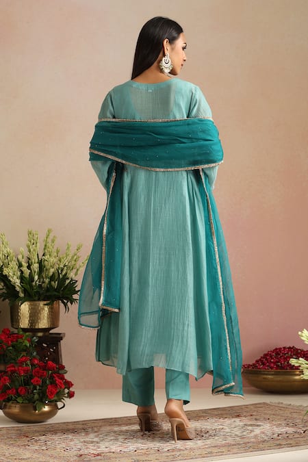 Trendy Tokari Ice Blue Chanderi Kurta Pant Set 