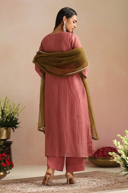 Trendy Tokari Hand Embroidered Chanderi Kurta Pant Set 