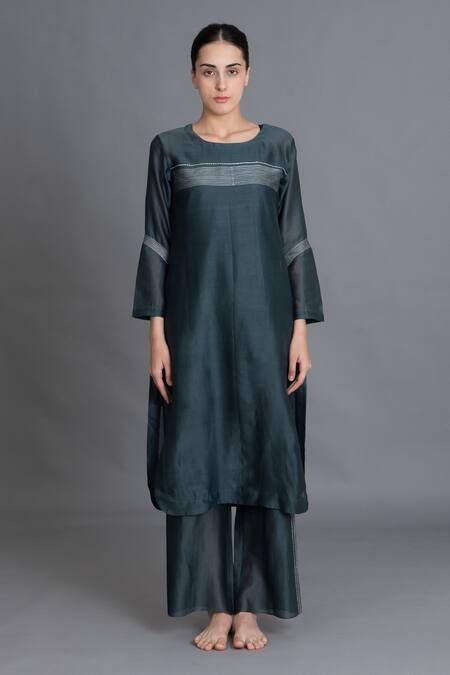 Khat Mint Chanderi Silk Embroidery Round Neck Kurta And Pant Set Online at Aza Fashions Khat_Mint Chanderi Silk Embroidery Round Neck Kurta And Pant Set _Online_at_Aza_Fashions