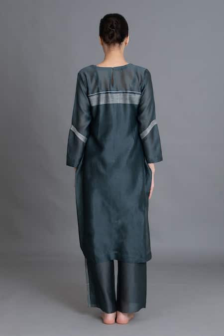 Shop Khat Mint Chanderi Silk Embroidery Round Neck Kurta And Pant Set at Aza Fashions Shop_Khat_Mint Chanderi Silk Embroidery Round Neck Kurta And Pant Set _at_Aza_Fashions