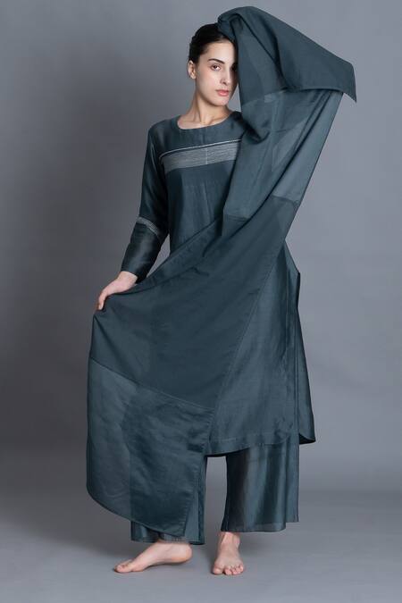 Buy Khat Mint Chanderi Silk Embroidery Round Neck Kurta Pant Set Online at Aza Fashions Buy_Khat_Mint Chanderi Silk Embroidery Round Neck Kurta Pant Set _Online_at_Aza_Fashions