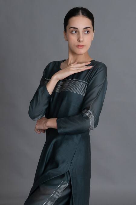 Shop Khat Mint Chanderi Silk Embroidery Round Neck Kurta Pant Set Online at Aza Fashions Shop_Khat_Mint Chanderi Silk Embroidery Round Neck Kurta Pant Set _Online_at_Aza_Fashions