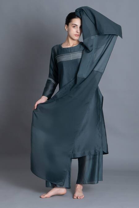 Khat Mint Chanderi Silk Embroidery Round Neck Kurta And Pant Set Online at Aza Fashions Khat_Mint Chanderi Silk Embroidery Round Neck Kurta And Pant Set _Online_at_Aza_Fashions