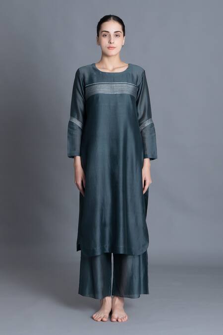 Buy Khat Mint Chanderi Silk Embroidery Round Neck Kurta And Pant Set Online at Aza Fashions Buy_Khat_Mint Chanderi Silk Embroidery Round Neck Kurta And Pant Set _Online_at_Aza_Fashions