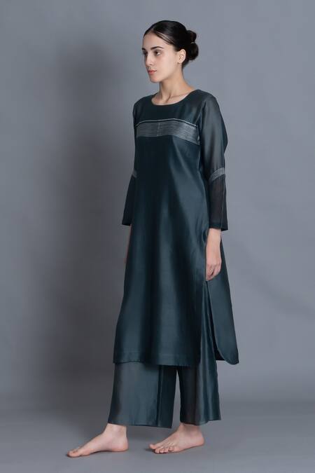 Shop Khat Mint Chanderi Silk Embroidery Round Neck Kurta And Pant Set Online at Aza Fashions Shop_Khat_Mint Chanderi Silk Embroidery Round Neck Kurta And Pant Set _Online_at_Aza_Fashions
