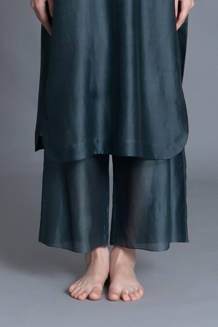 Khat Mint Chanderi Silk Embroidery Round Neck Kurta And Pant Set at Aza Fashions Khat_Mint Chanderi Silk Embroidery Round Neck Kurta And Pant Set _at_Aza_Fashions