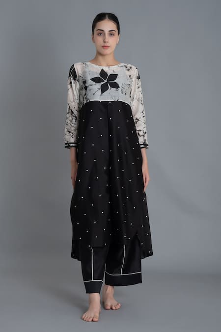 Buy Khat Black Chanderi Silk Embroidery Round Neck E-mint Kurta Set Online at Aza Fashions Buy_Khat_Black Chanderi Silk Embroidery Round Neck E-mint Kurta Set _Online_at_Aza_Fashions