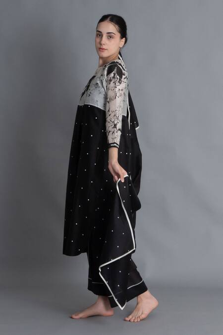 Buy Khat Black Chanderi Silk Embroidery Round Neck Printed Kurta Set Online at Aza Fashions Buy_Khat_Black Chanderi Silk Embroidery Round Neck Printed Kurta Set _Online_at_Aza_Fashions