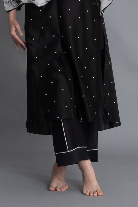 Khat Black Chanderi Silk Embroidery Round Neck Printed Kurta And Pant Set Online at Aza Fashions Khat_Black Chanderi Silk Embroidery Round Neck Printed Kurta And Pant Set _Online_at_Aza_Fashions