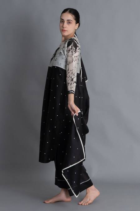 Buy Khat Black Chanderi Silk Embroidery Round Neck Printed Kurta And Pant Set Online at Aza Fashions Buy_Khat_Black Chanderi Silk Embroidery Round Neck Printed Kurta And Pant Set _Online_at_Aza_Fashions