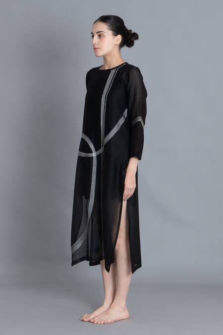 Buy Khat Black Chanderi Silk Embroidery Round Neck Khat Pantone Kurta Online at Aza Fashions Buy_Khat_Black Chanderi Silk Embroidery Round Neck Khat Pantone Kurta _Online_at_Aza_Fashions