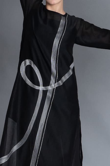 Buy Khat Black Chanderi Silk Embroidery, Piping Round Neck Khat Pantone Kurta Set Online at Aza Fashions Buy_Khat_Black Chanderi Silk Embroidery, Piping Round Neck Khat Pantone Kurta Set _Online_at_Aza_Fashions