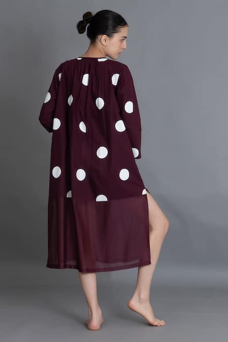 Khat Maroon Polka Chanderi Gathered Dress 