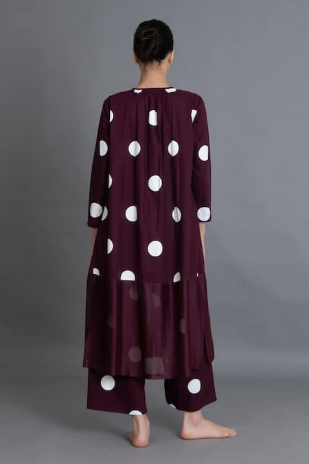 Khat Maroon Polka Chanderi Gathered Kurta & Pant Set 