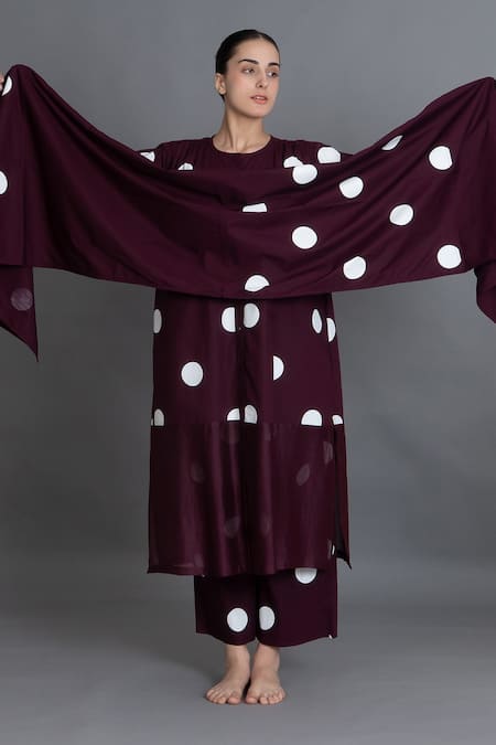 Khat Maroon Polka Chanderi Gathered Kurta & Pant Set 