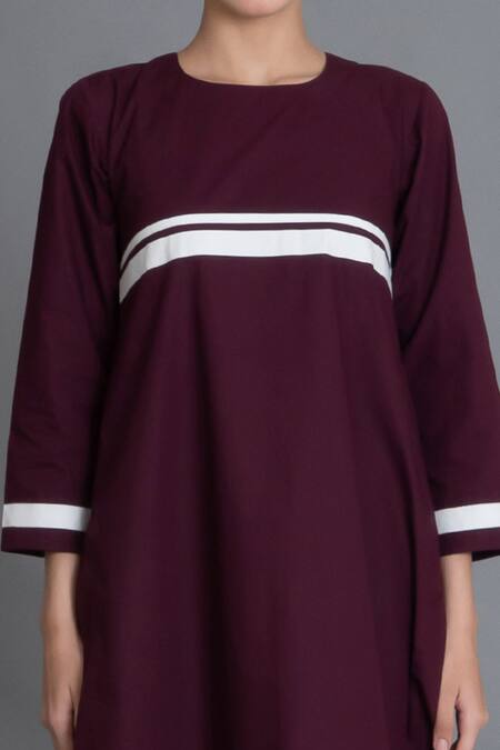 Buy_Khat_Maroon Poplin, Cotton Round Neck Polka Pleated Back Dress _Online_at_Aza_Fashions