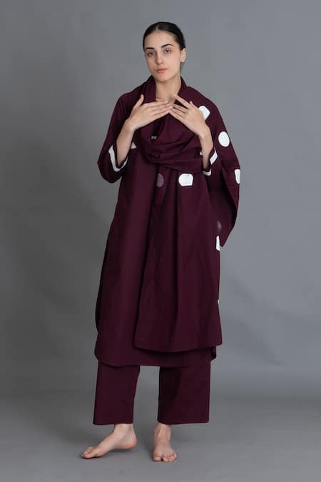 Khat Maroon Polka Pleated Back Kurta & Pant Set 