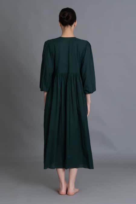 Khat Forest Green Hand Smocked Dress 